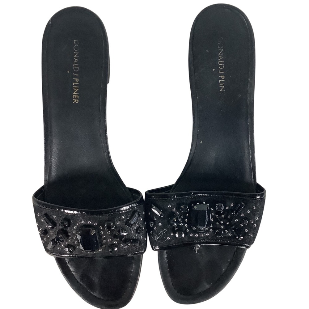 Donald J Pliner MAXXSP Black Embellished Crystal Low Block Heel SlideSandals 11M